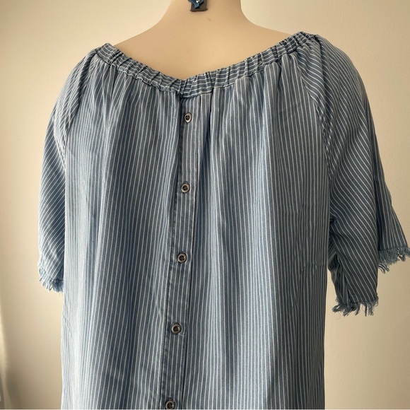 ANTHRO Standard Grace Striped Blue White High Low Fringe Dress Loose Relaxed - Picture 6 of 8